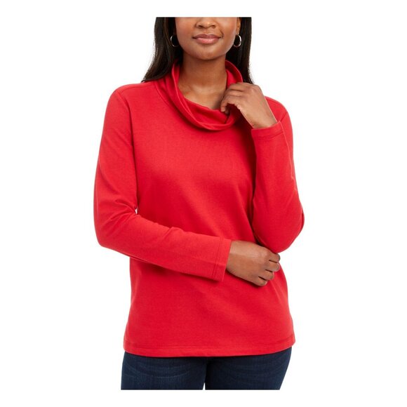Karen Scott Cowl Neck Shirt Top Women's LARGE Red Soft Relaxed Oversized Fit NEW - Picture 7 of 10